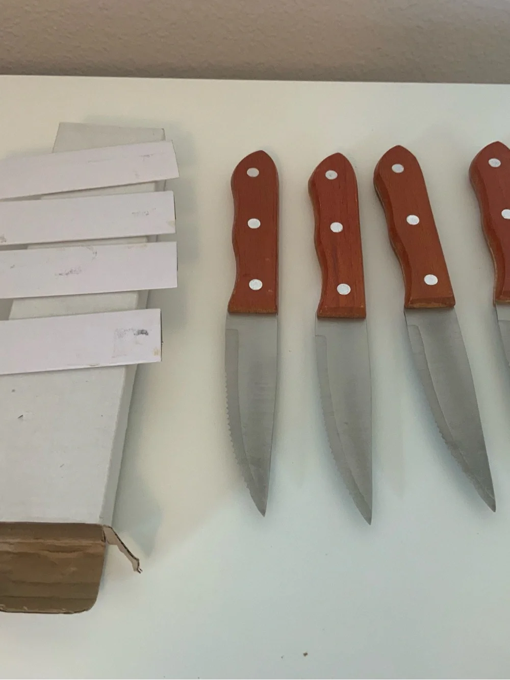 Wood-Handle Steak Knife Set of 4- Red-Brown